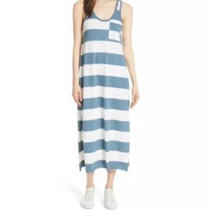 ATM Anthony Thomas Melillo Striped Pima Cotton Midi Tank Dress Blue Ivory Sz Med